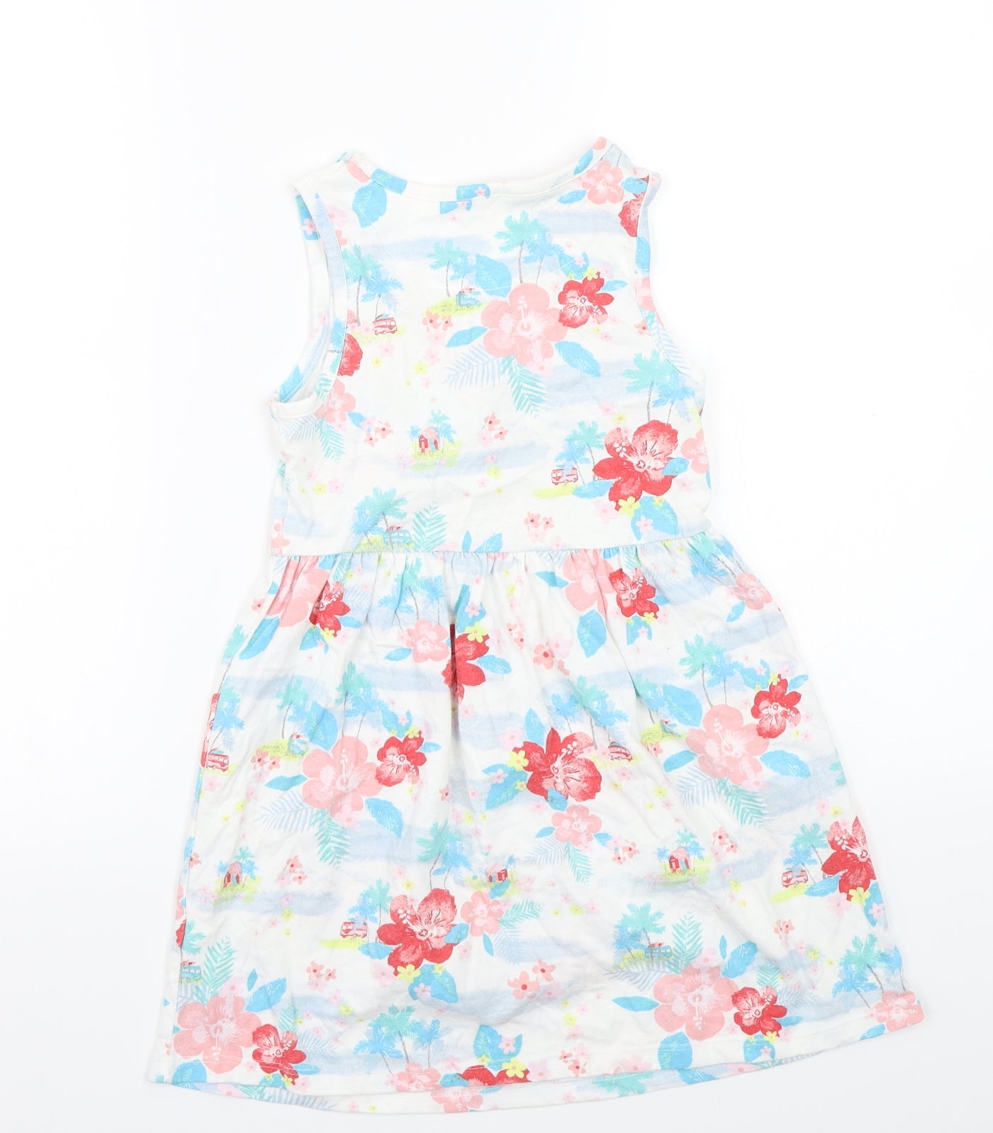George Girls White Floral Ramie A-Line  Size 6-7 Years