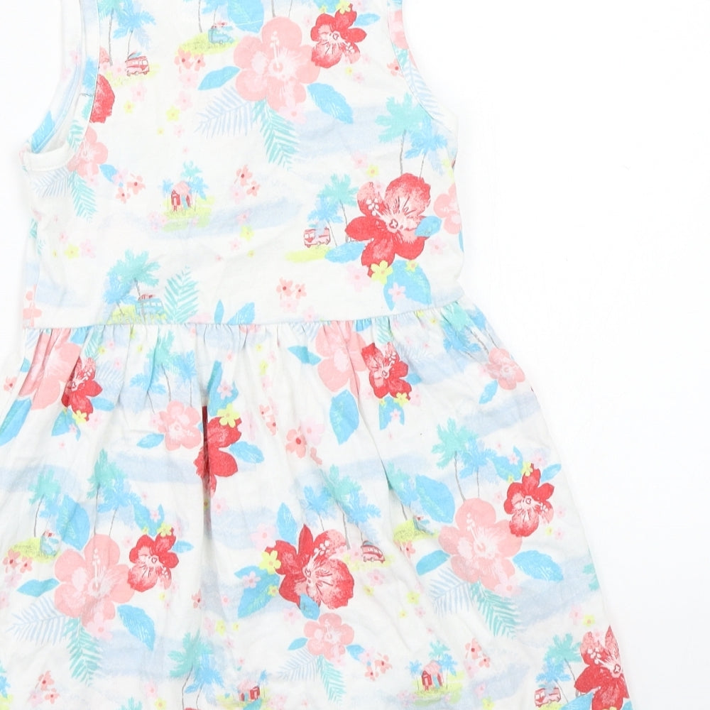 George Girls White Floral Ramie A-Line  Size 6-7 Years