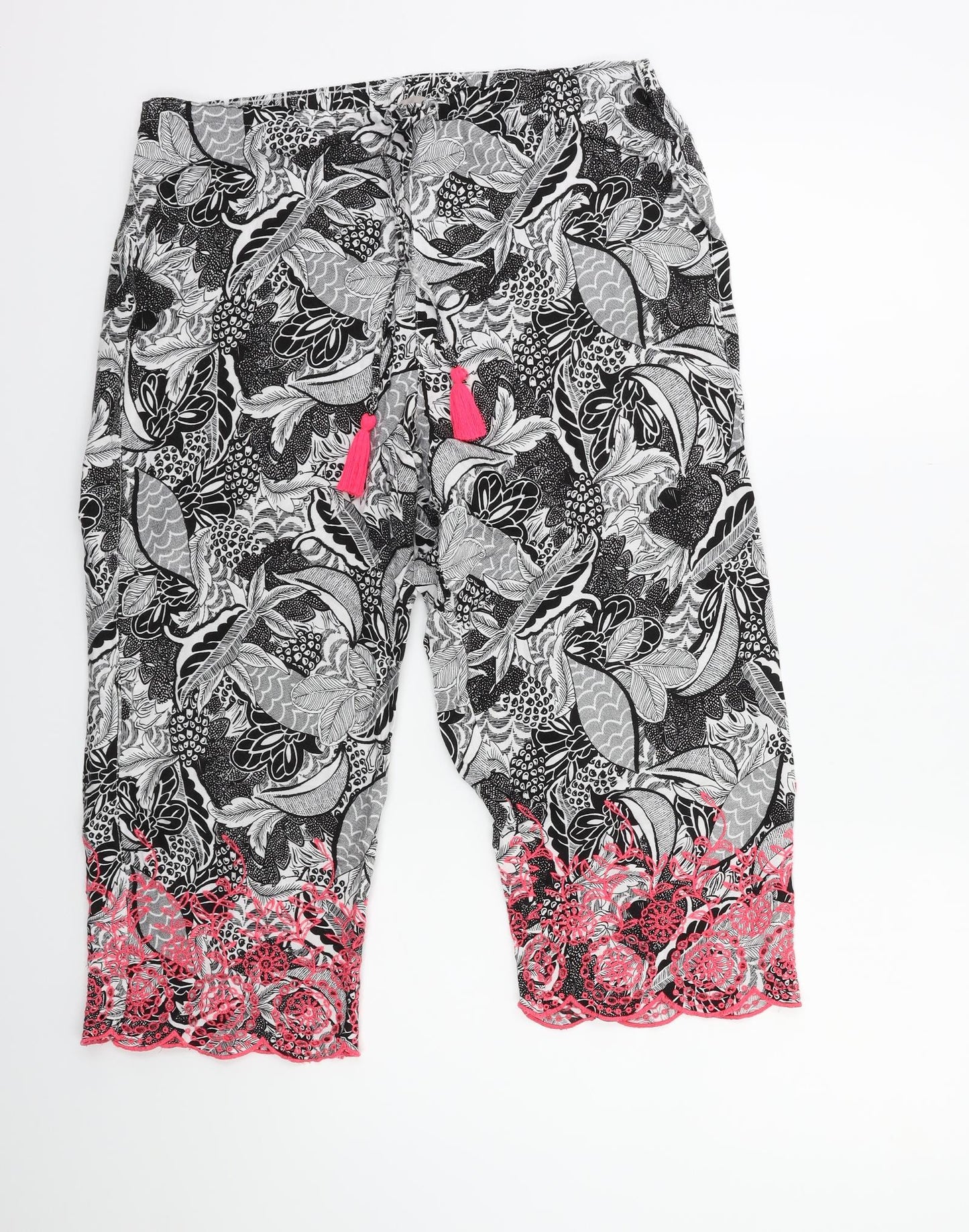 TU Womens Grey Floral  Cropped Trousers Size 14 L21 in