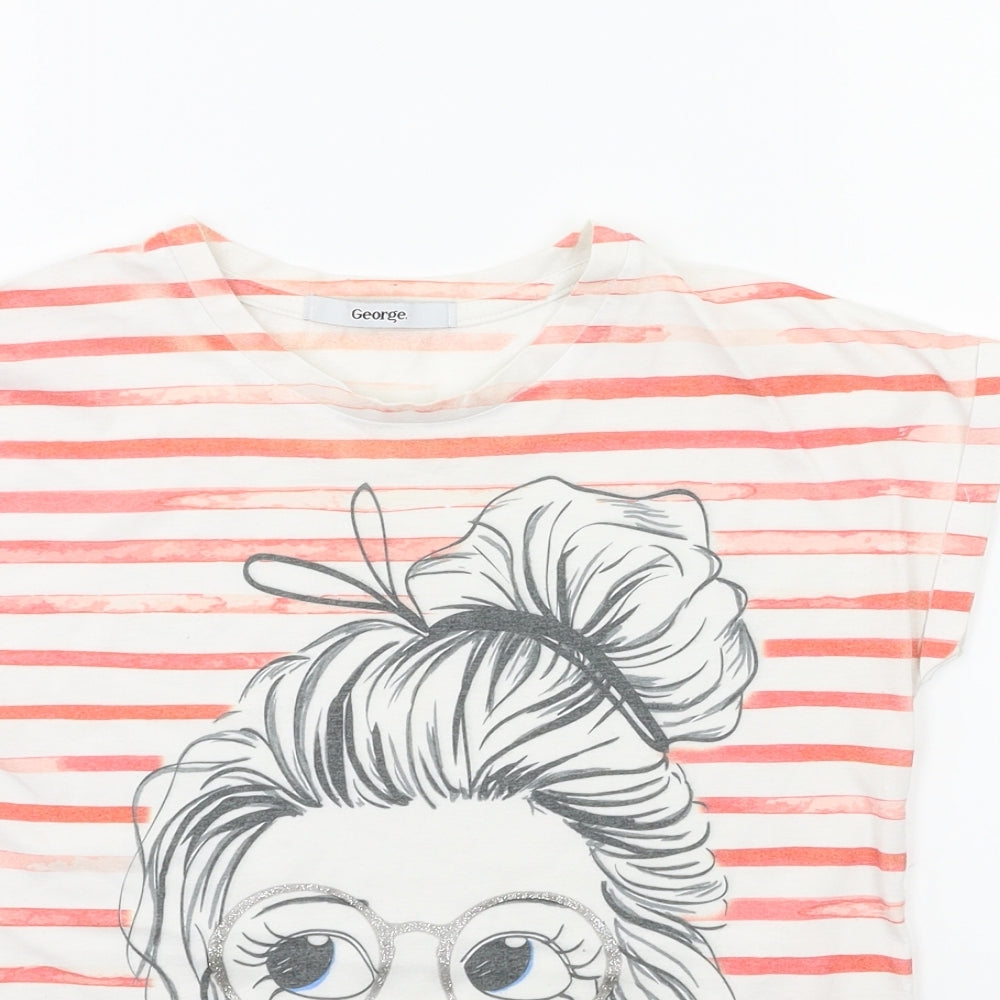 George Girls White Striped  Basic T-Shirt Size 10 Years
