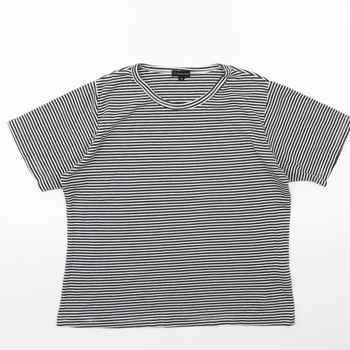 YS Collection Womens Black Striped  Basic T-Shirt Size 16