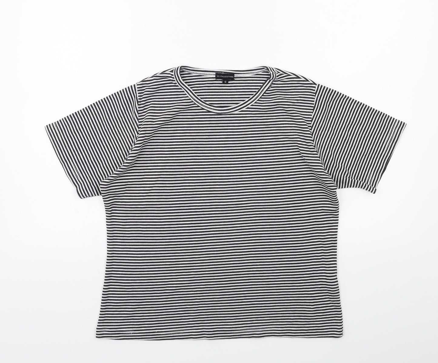 YS Collection Womens Black Striped  Basic T-Shirt Size 16