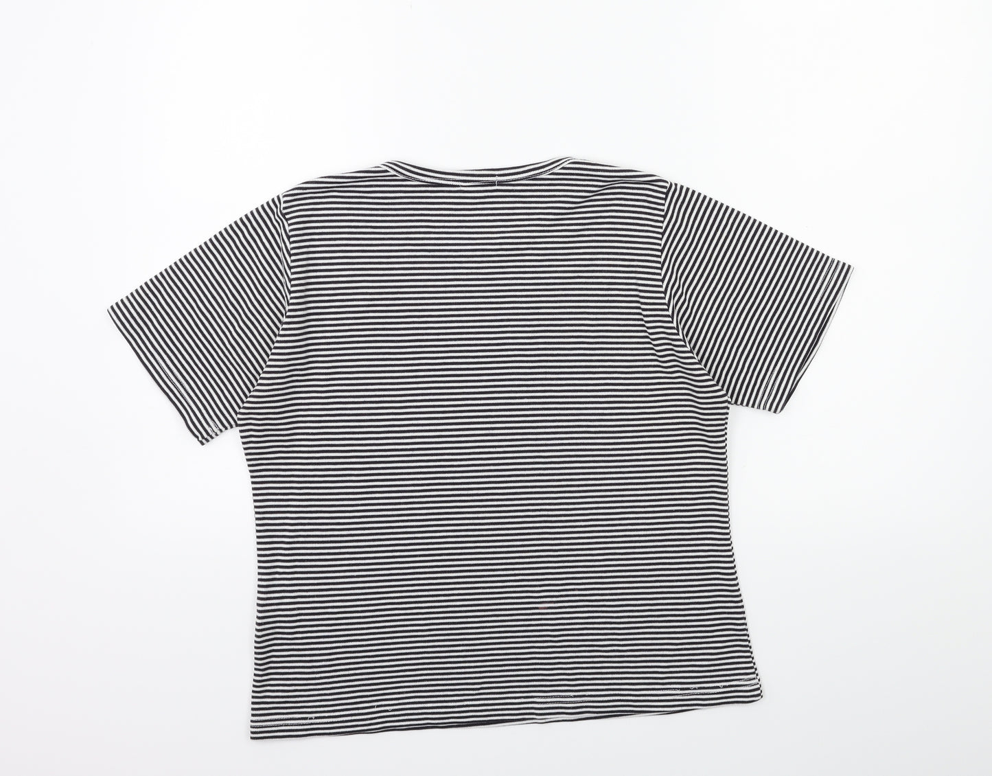YS Collection Womens Black Striped  Basic T-Shirt Size 16