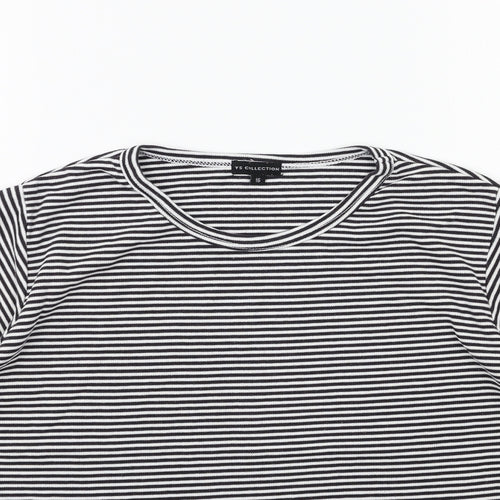 YS Collection Womens Black Striped  Basic T-Shirt Size 16