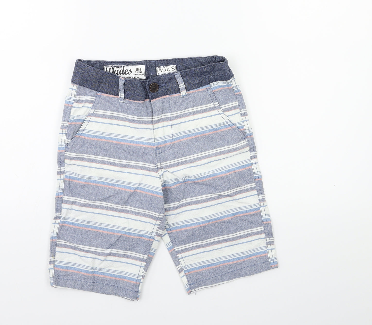 DUDES Boys White Striped  Bermuda Shorts Size 8 Years