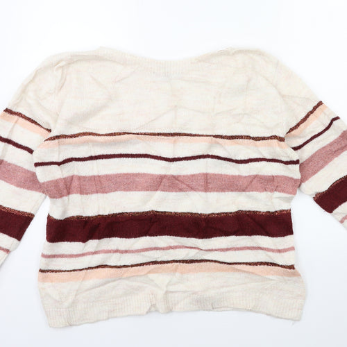 Peacocks Womens White Striped Knit Pullover Jumper Size M