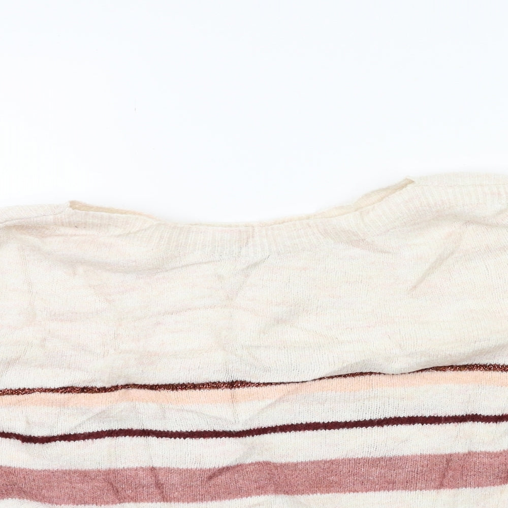 Peacocks Womens White Striped Knit Pullover Jumper Size M