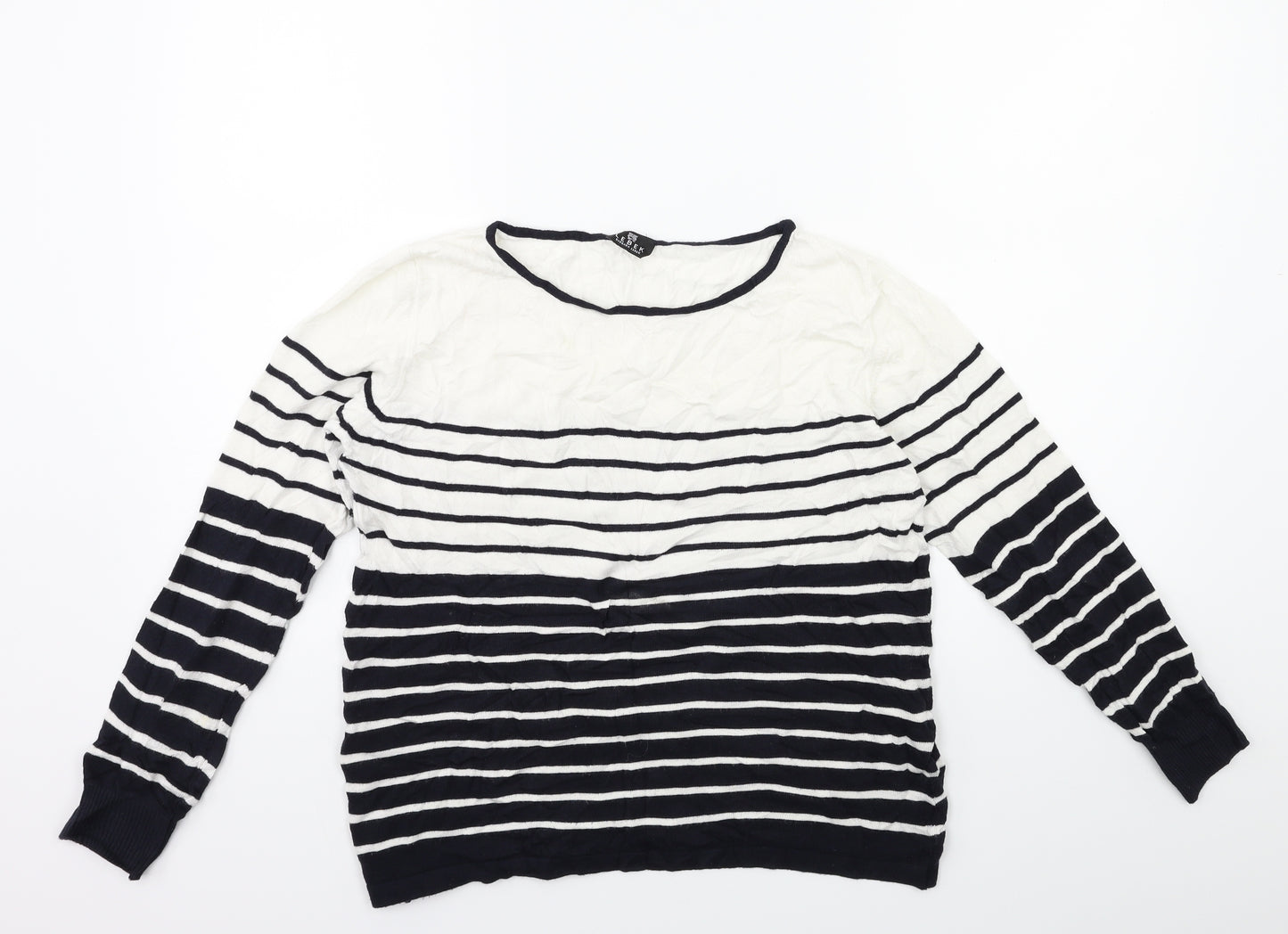 Lebek Womens White Striped Knit Pullover Jumper Size 12