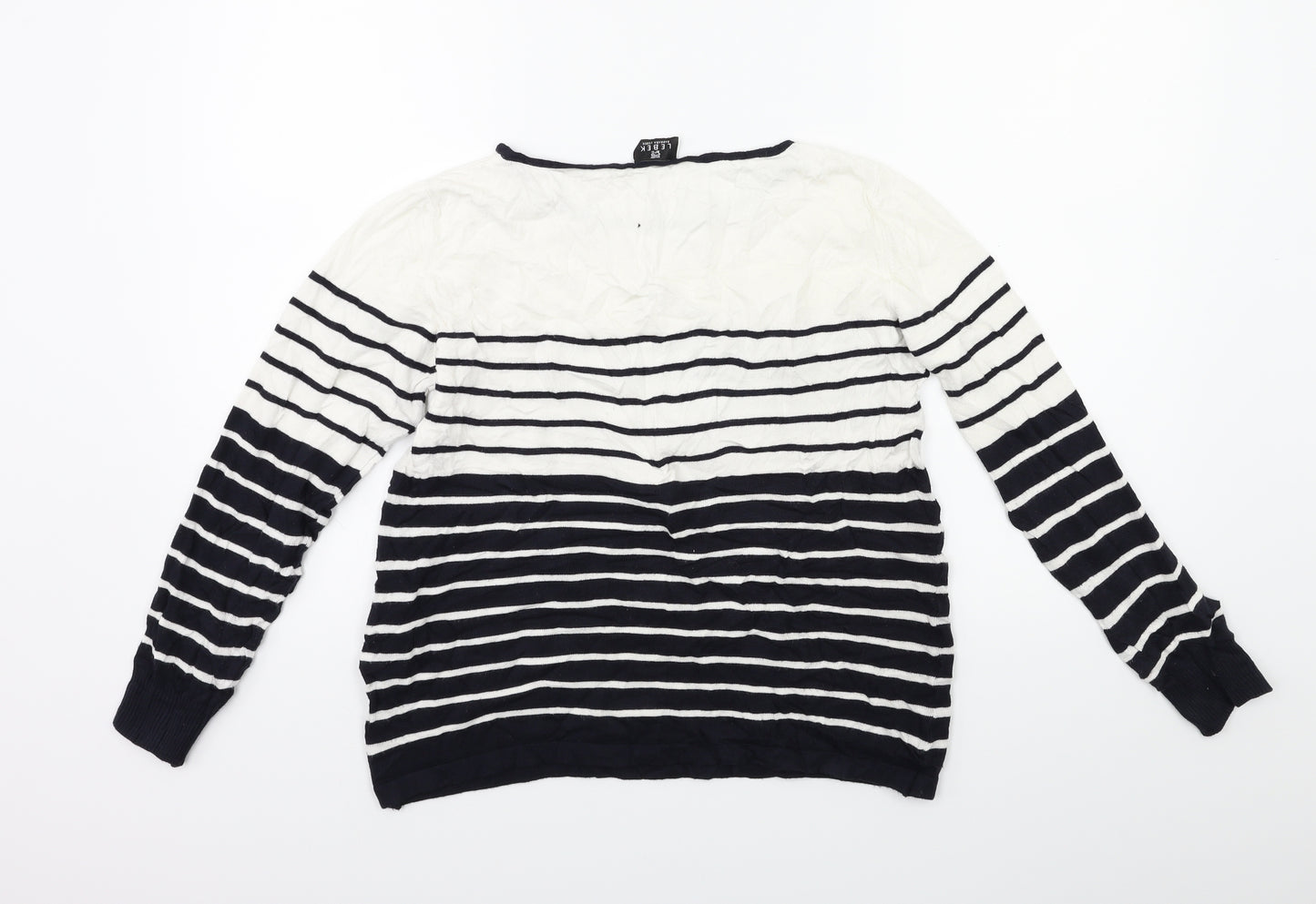 Lebek Womens White Striped Knit Pullover Jumper Size 12