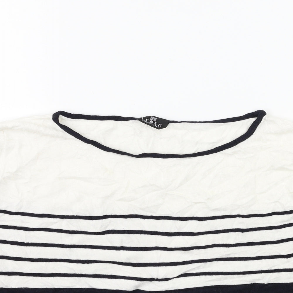 Lebek Womens White Striped Knit Pullover Jumper Size 12