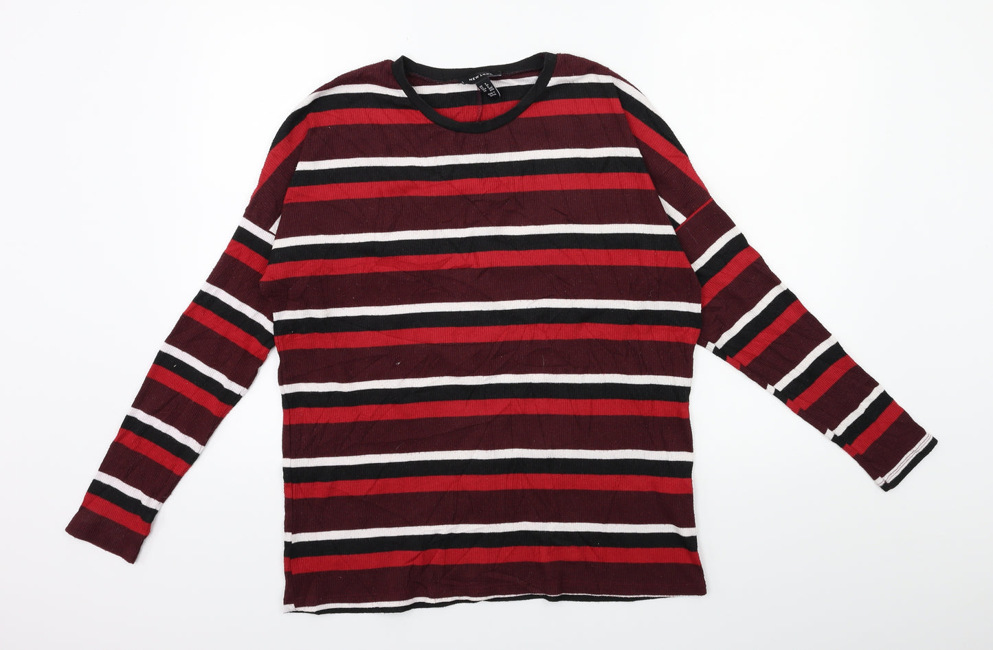 New Look Womens Red Striped  Basic T-Shirt Size 8