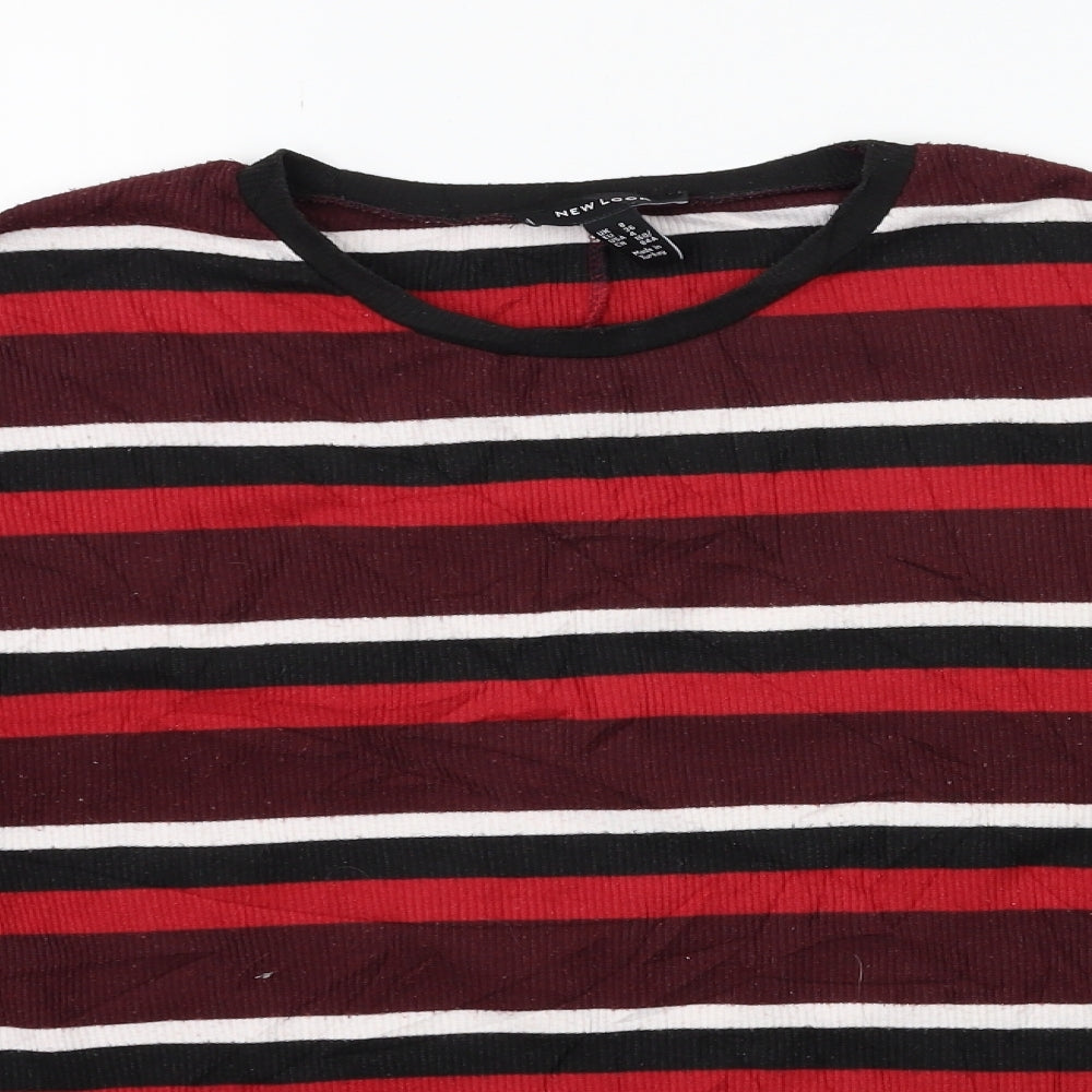 New Look Womens Red Striped  Basic T-Shirt Size 8