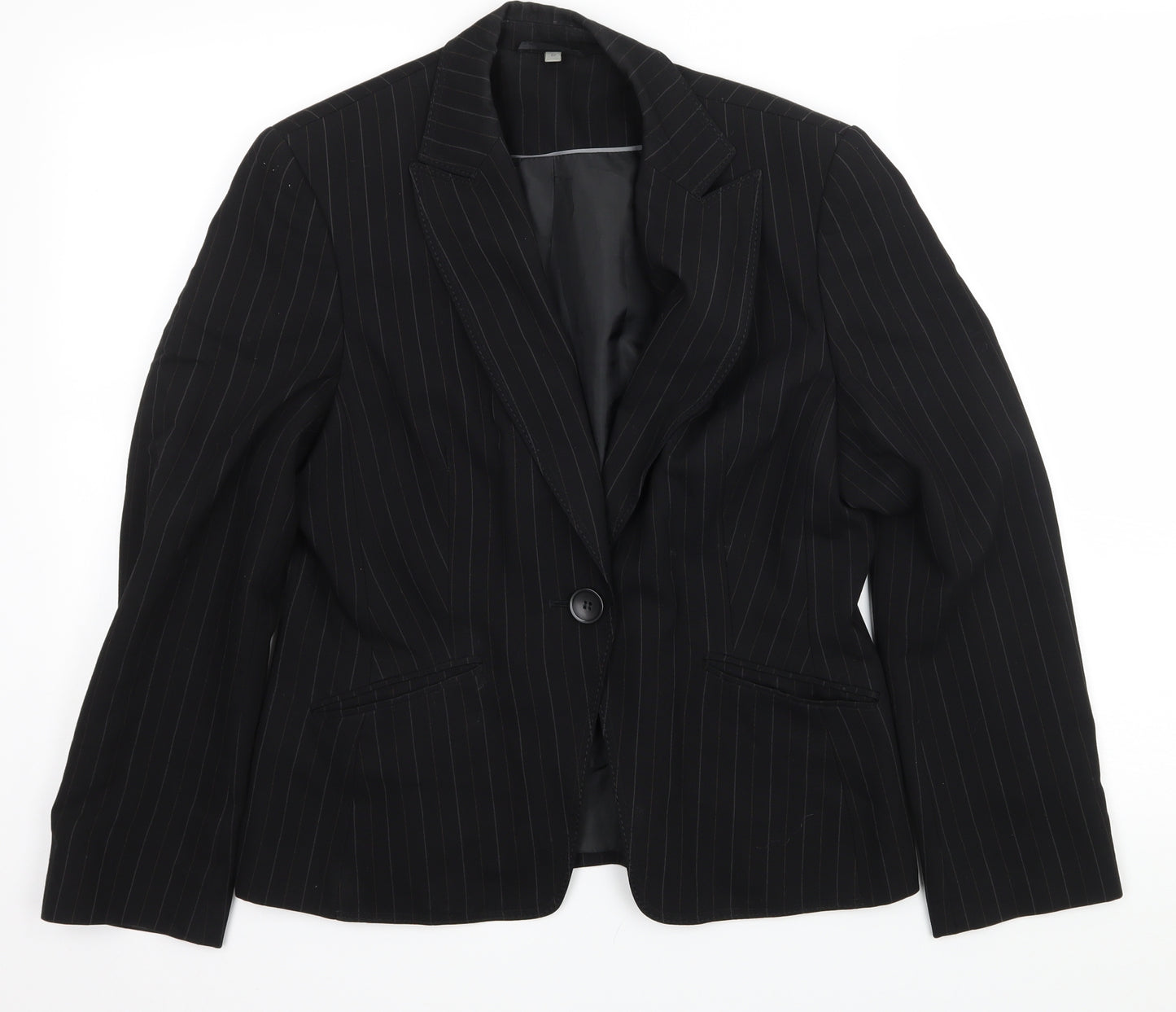Preowrn Womens Black Striped  Jacket Suit Jacket Size 12