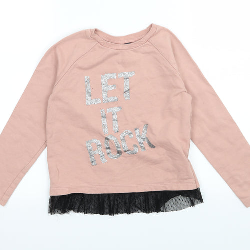 Primark Girls Pink  Jersey Pullover Sweatshirt Size 7-8 Years  - Let it rock