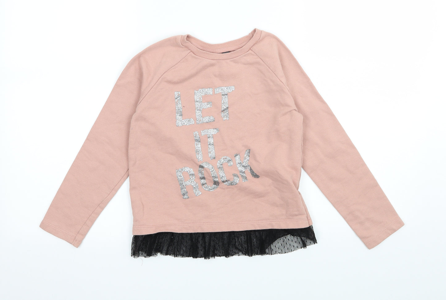 Primark Girls Pink  Jersey Pullover Sweatshirt Size 7-8 Years  - Let it rock