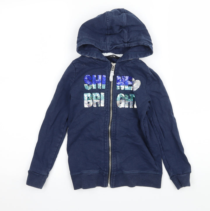 George Girls Blue  Jersey Full Zip Hoodie Size 7-8 Years  - Shine Bright