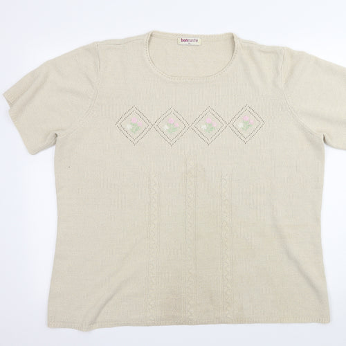 Bonmarché Womens Ivory  Knit Basic T-Shirt Size XL
