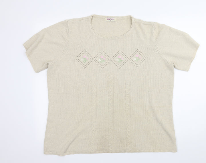 Bonmarché Womens Ivory Knit Basic T-Shirt Size XL