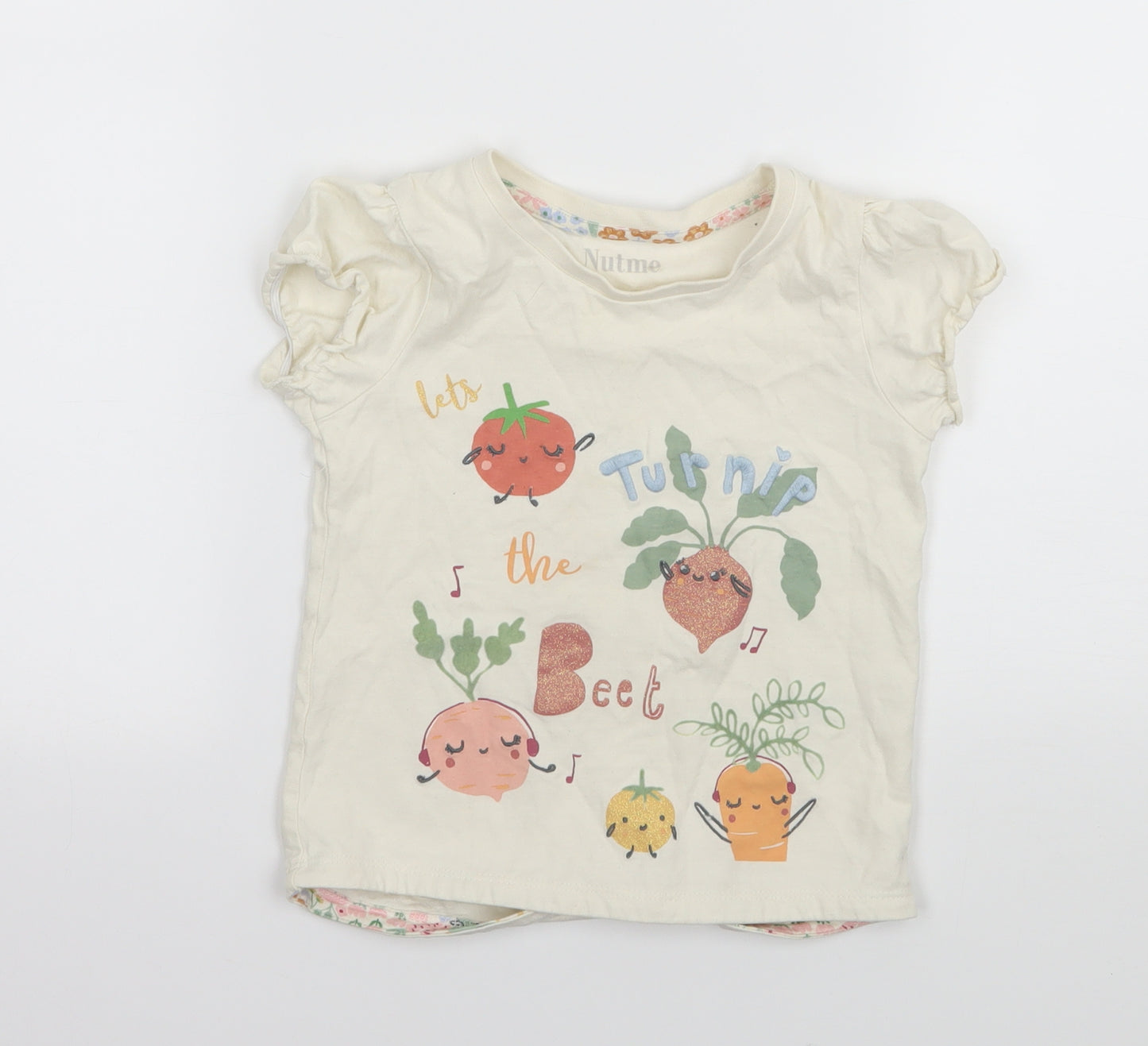 Nutmeg Girls Ivory Geometric Jersey Basic T-Shirt Size 3 Years  - Lets Turnip the Beet