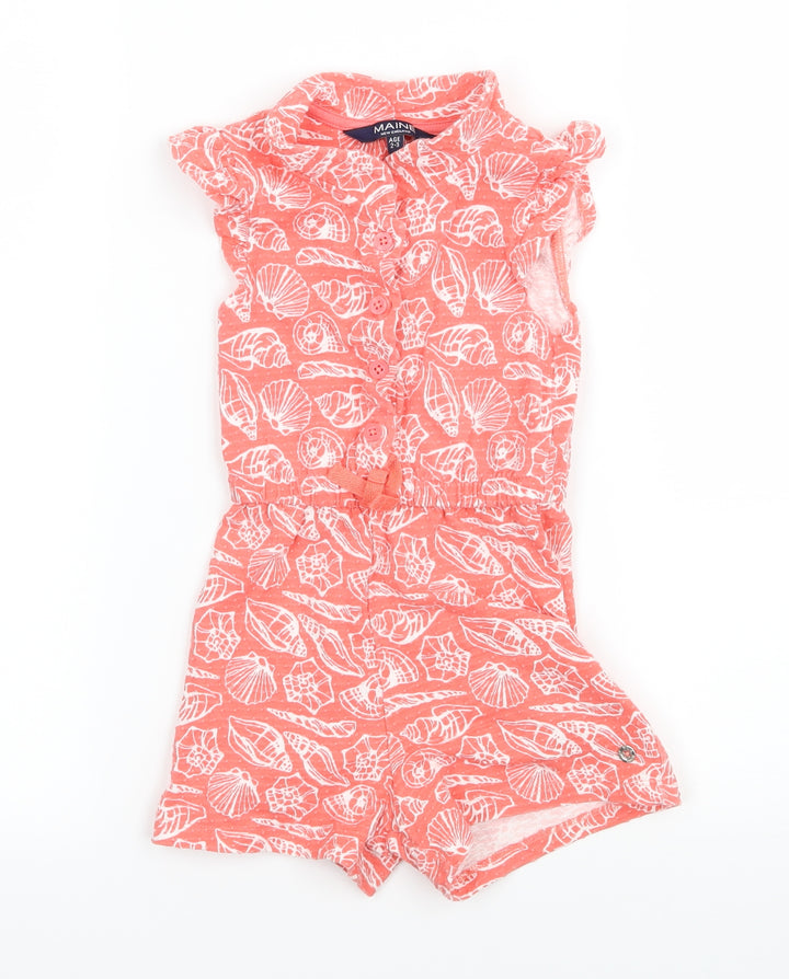 Maine Girls Orange Geometric Jersey Playsuit One-Piece Size 2-3 Years - Shells
