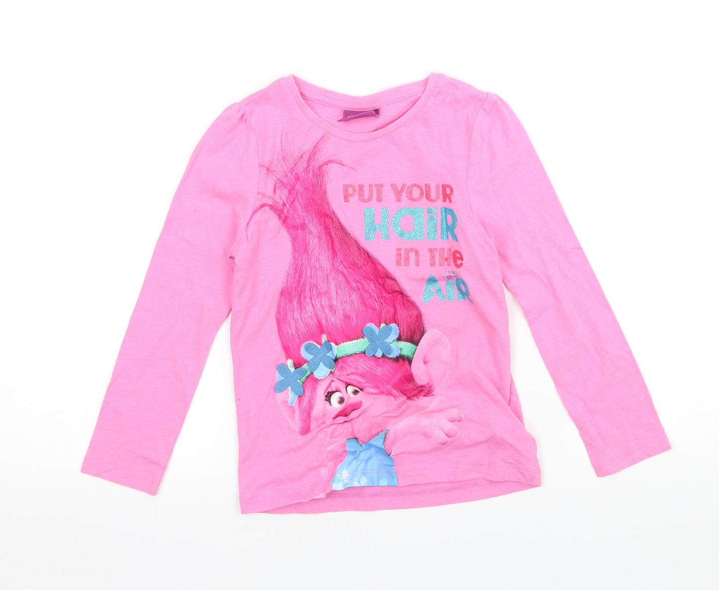 Dreamworks Girls Pink  Jersey Basic T-Shirt Size 4-5 Years  - Trolls