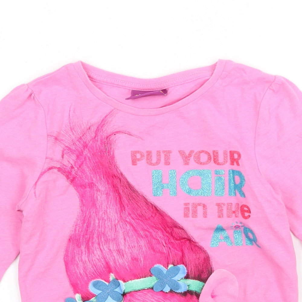 Dreamworks Girls Pink  Jersey Basic T-Shirt Size 4-5 Years  - Trolls