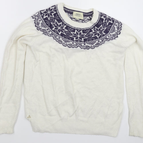Papaya Womens White Geometric Knit Pullover Jumper Size S