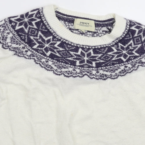 Papaya Womens White Geometric Knit Pullover Jumper Size S