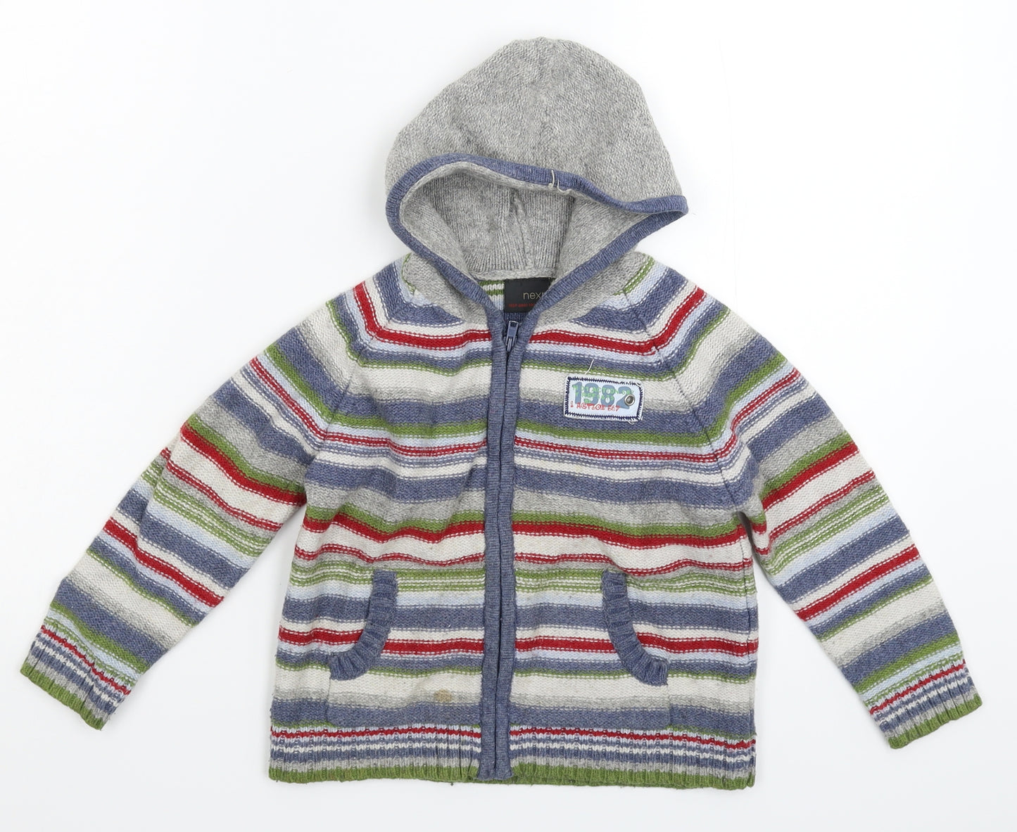 NEXT Boys Multicoloured Striped Knit Cardigan Jumper Size 3-4 Years
