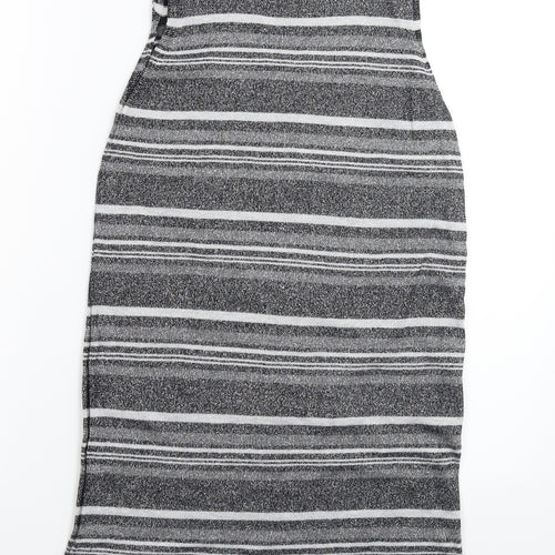 Peacocks Womens Silver Striped Knit Jumper Dress  Size 10