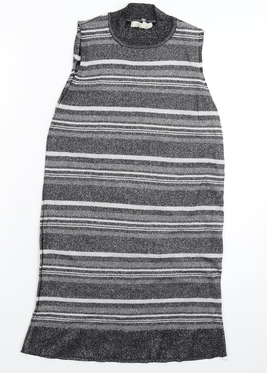 Front view of Peacocks women’s silver striped knit jumper dress, size UK 10