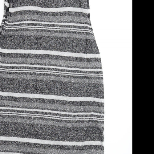 Peacocks Womens Silver Striped Knit Jumper Dress  Size 10
