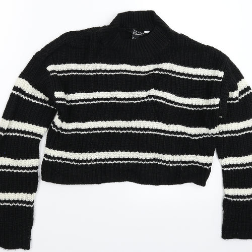New Look Girls Black Striped Knit Pullover Jumper Size 12-13 Years