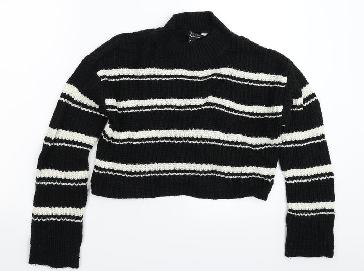 New Look Girls Black Striped Knit Pullover Jumper Size 12-13 Years
