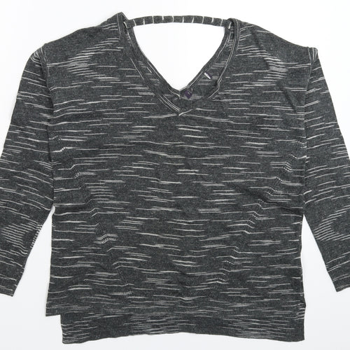 Marks and Spencer Womens Grey Striped Knit Pullover Jumper Size M