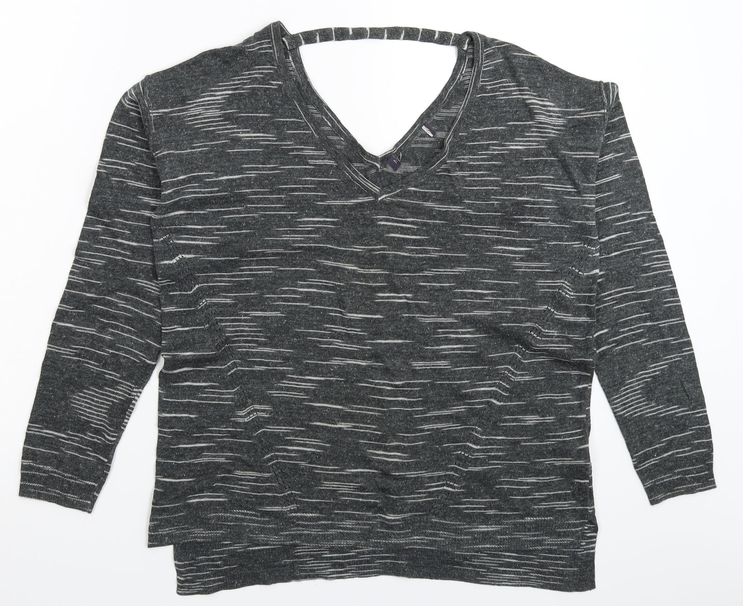 Marks and Spencer Womens Grey Striped Knit Pullover Jumper Size M