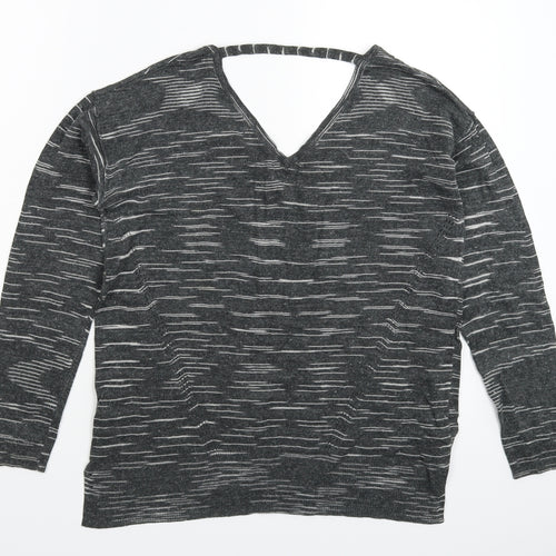 Marks and Spencer Womens Grey Striped Knit Pullover Jumper Size M