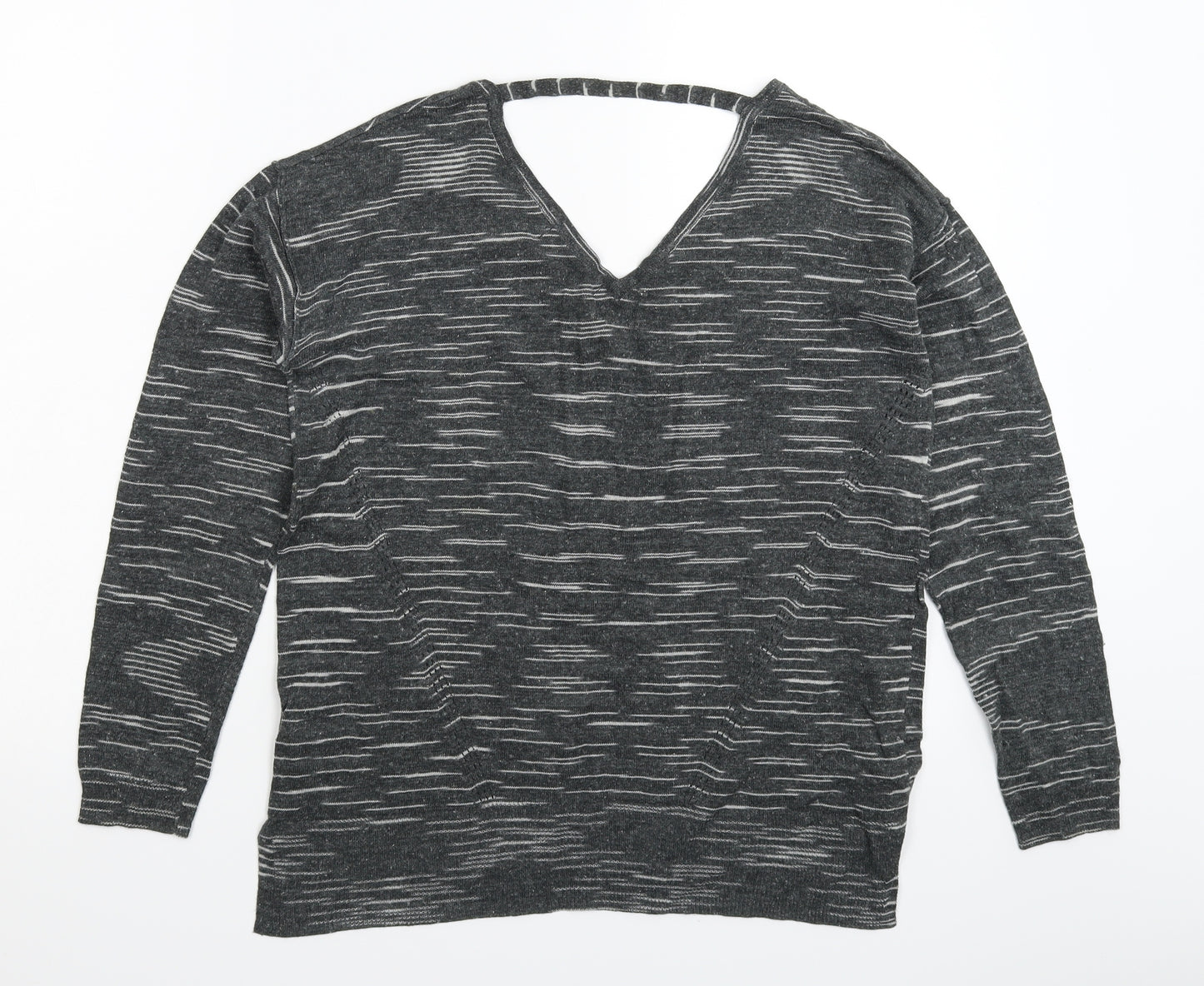Marks and Spencer Womens Grey Striped Knit Pullover Jumper Size M