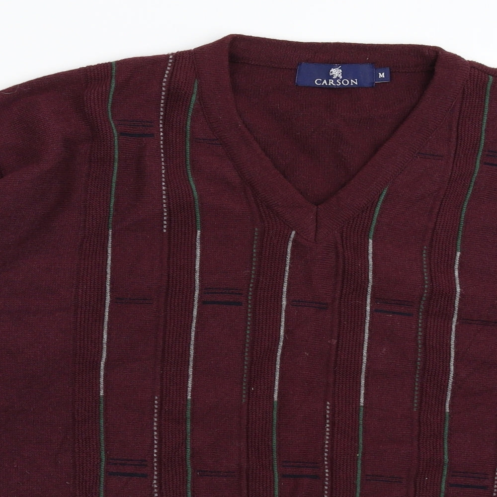 Carson Mens Brown Striped Knit Pullover Jumper Size M