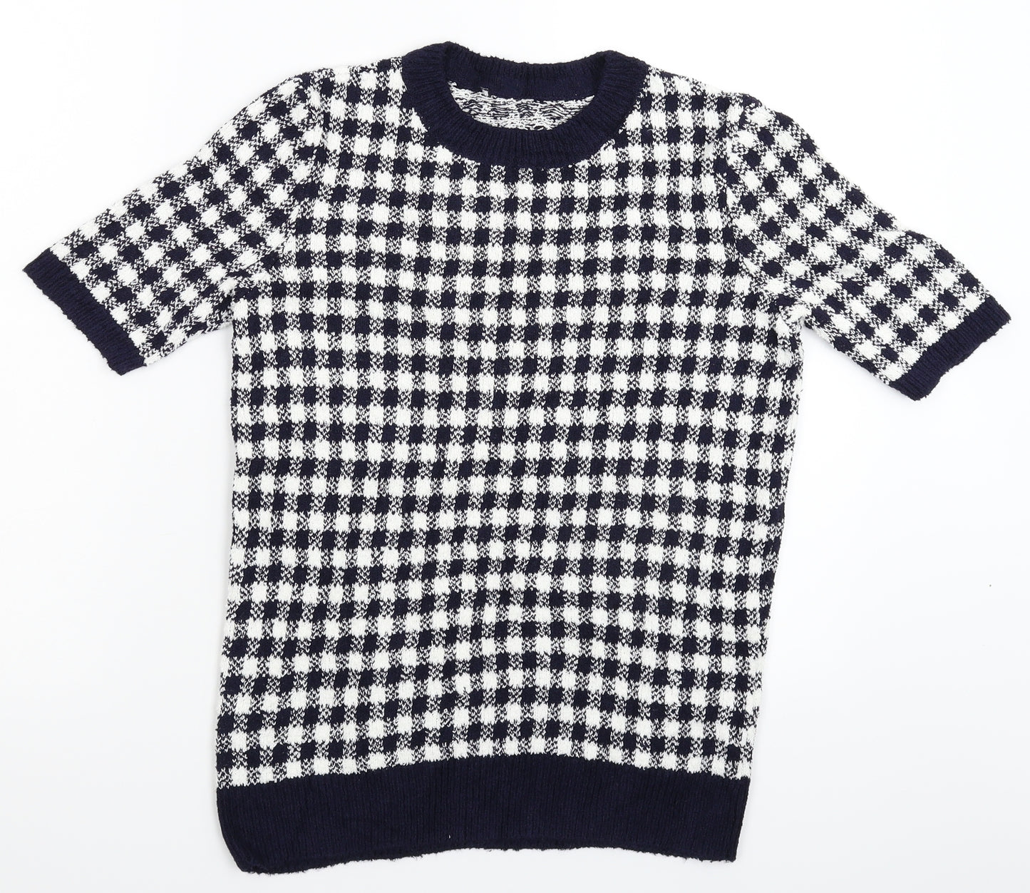Marks and Spencer Womens Blue Check Knit Pullover Jumper Size 12