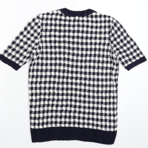Marks and Spencer Womens Blue Check Knit Pullover Jumper Size 12