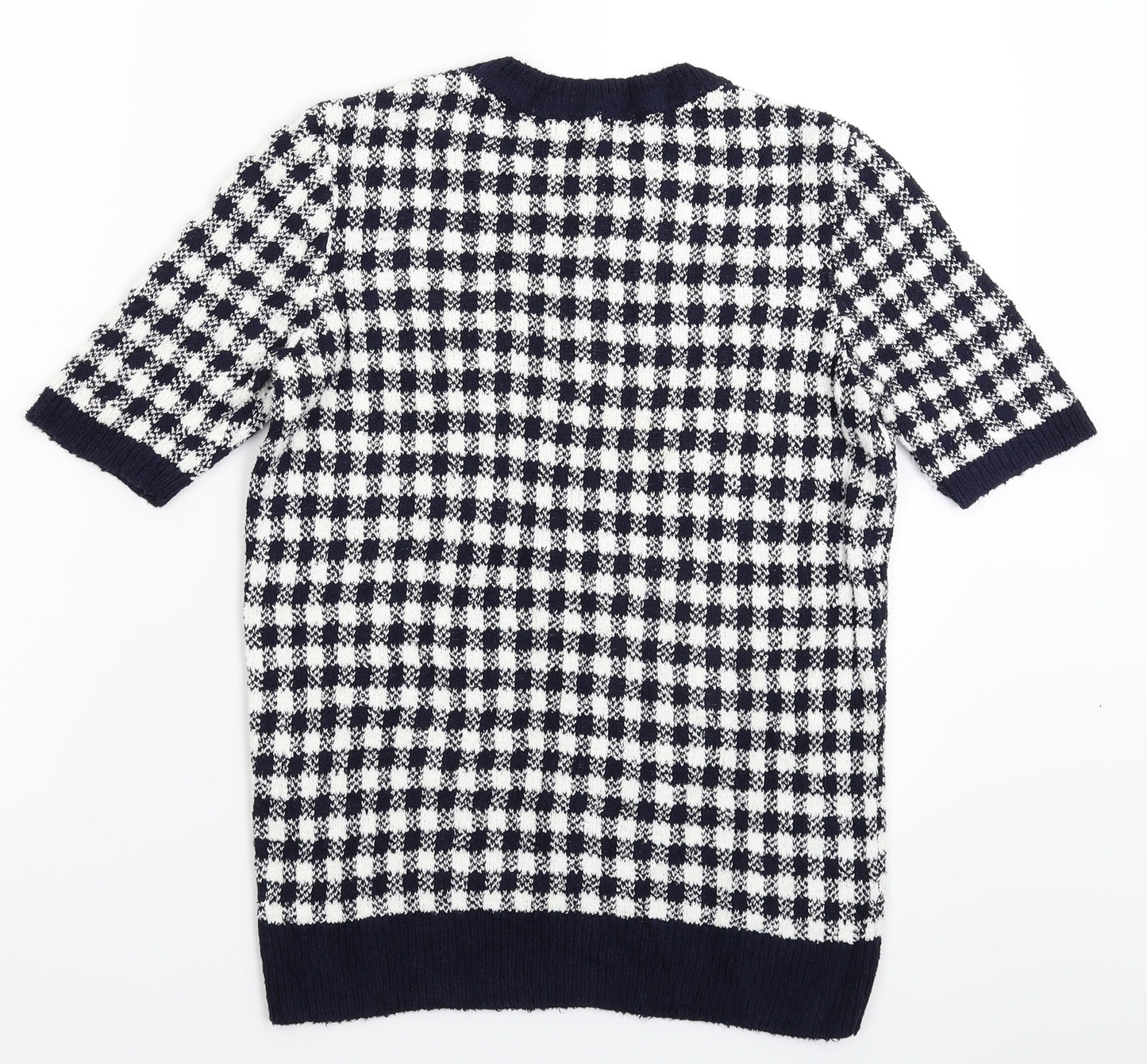 Marks and Spencer Womens Blue Check Knit Pullover Jumper Size 12
