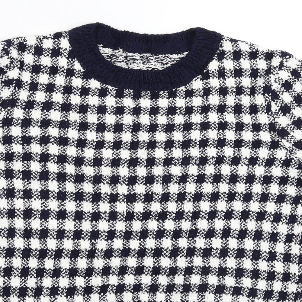 Marks and Spencer Womens Blue Check Knit Pullover Jumper Size 12
