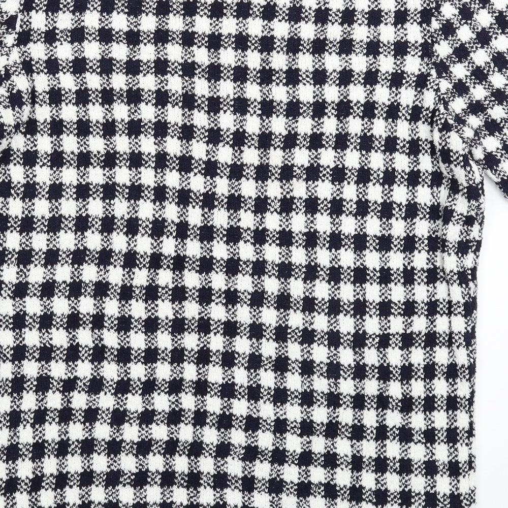 Marks and Spencer Womens Blue Check Knit Pullover Jumper Size 12