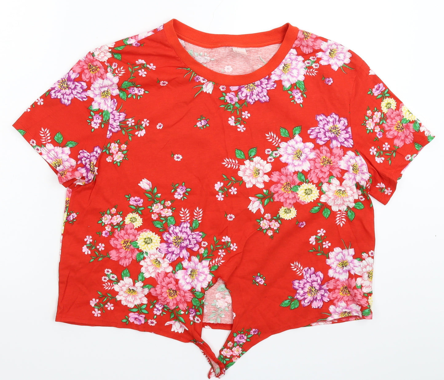 H&M Womens Red Floral  Cropped T-Shirt Size L