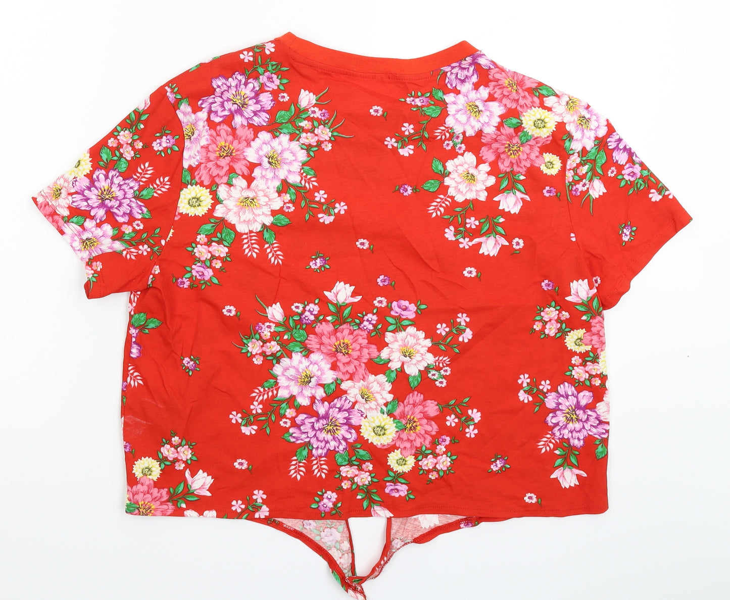 H&M Womens Red Floral  Cropped T-Shirt Size L