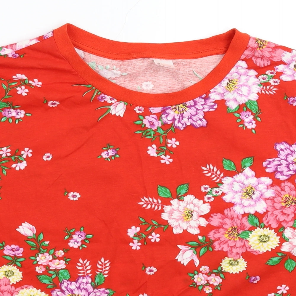 H&M Womens Red Floral  Cropped T-Shirt Size L