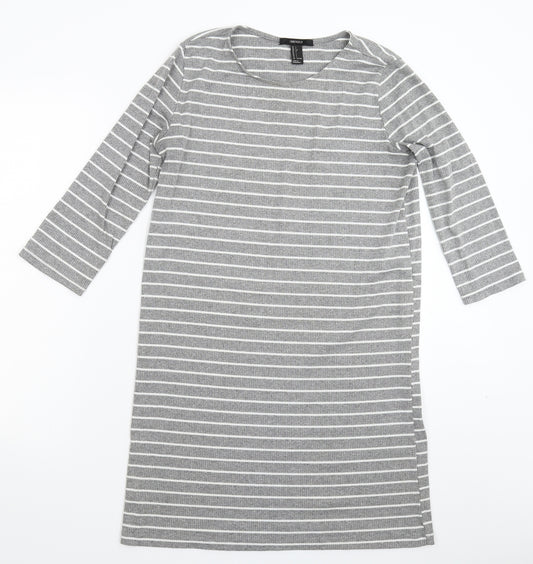 Front view of Forever 21 women’s grey striped jumper dress, size L