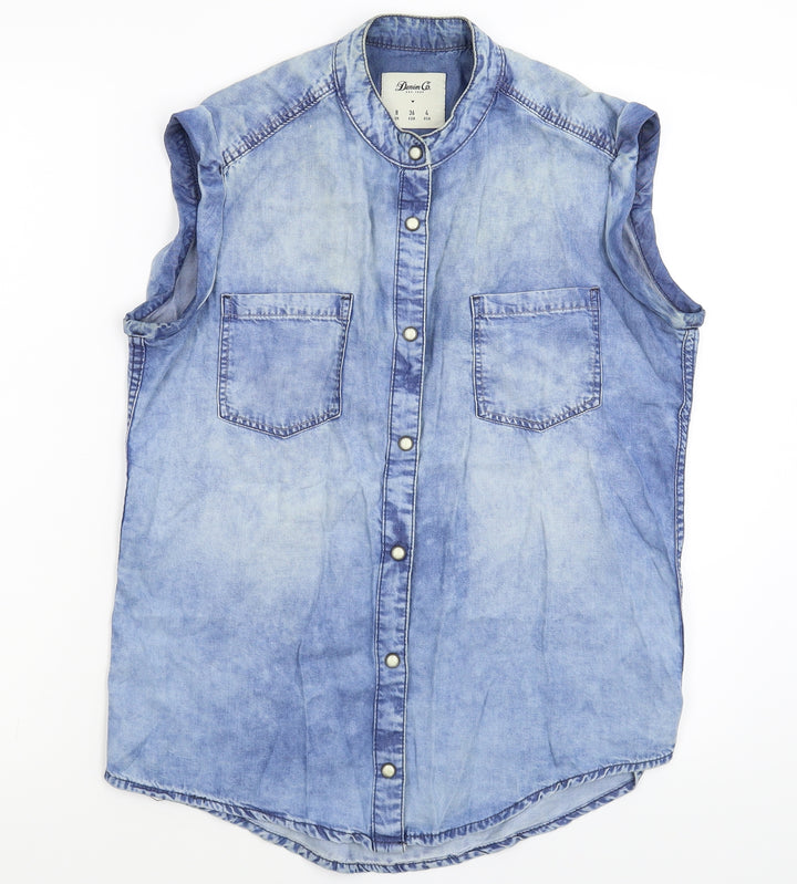 Denim & Co. Womens Blue Denim Basic Button-Up Size 8