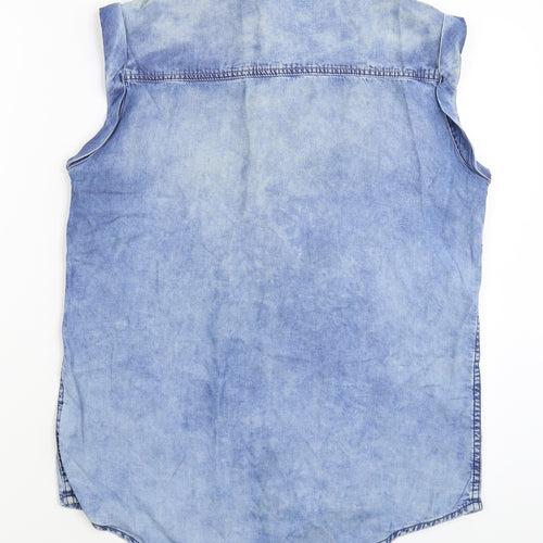 Denim & Co. Womens Blue  Denim Basic Button-Up Size 8